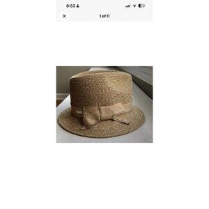 Betmar New York Natural Straw Fedora Hat w/ Band and Bow size Medium